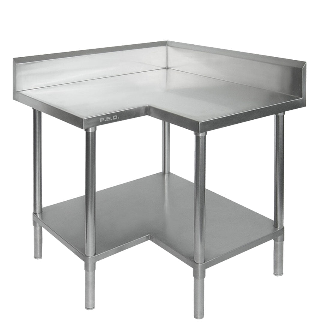 F.H.E 304 Grade Economic Corner Workbench with 100mm Splashback & Undershelf