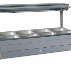 Roband Square Glass Hot Food Display Bar, 8 pans double row with roller doors