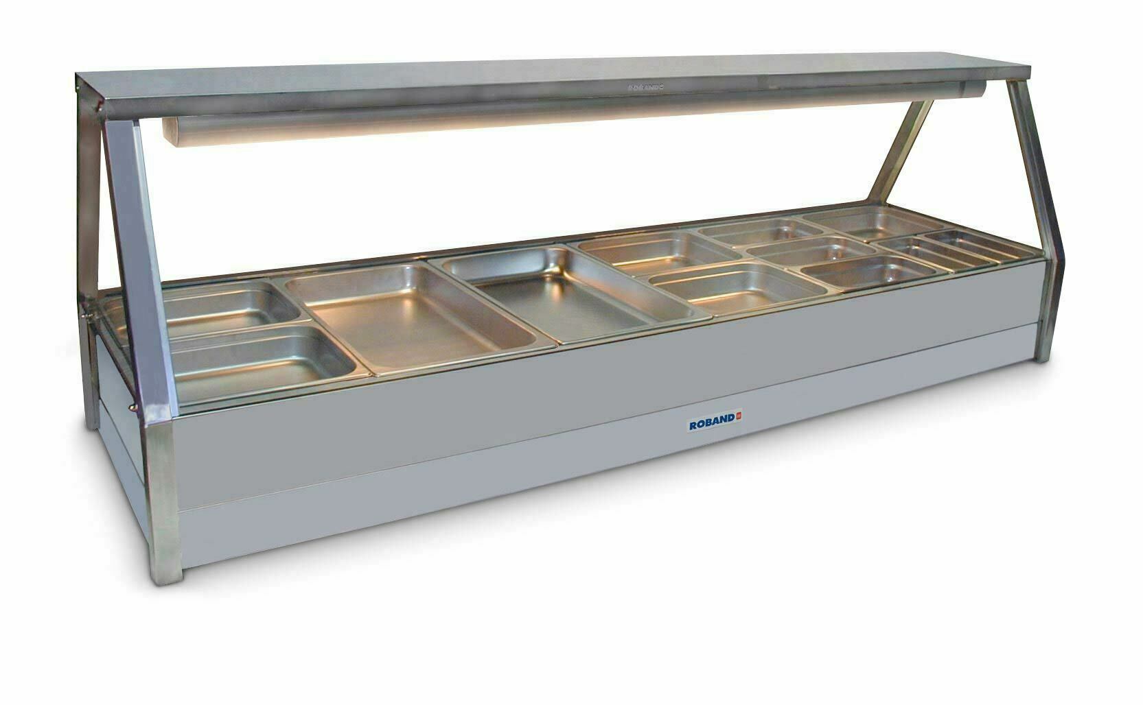 Roband Straight Glass Hot Food Display Bar, 12 pans double row with no roller door