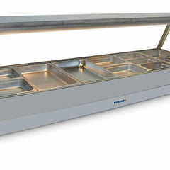 Roband Straight Glass Hot Food Display Bar, 12 pans double row with no roller door