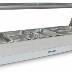 Roband Straight Glass Hot Food Display Bar, 10 pans double row with roller door