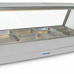 Roband Straight Glass Hot Food Display Bar, 8 pans double row with roller doors