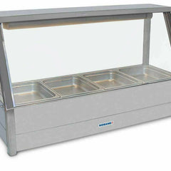 Roband Straight Glass Hot Food Display Bar, 4 pans single row with roller doors