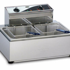 Roband double basket fryer with dual baskets and stainless steel design for commercial deep frying.