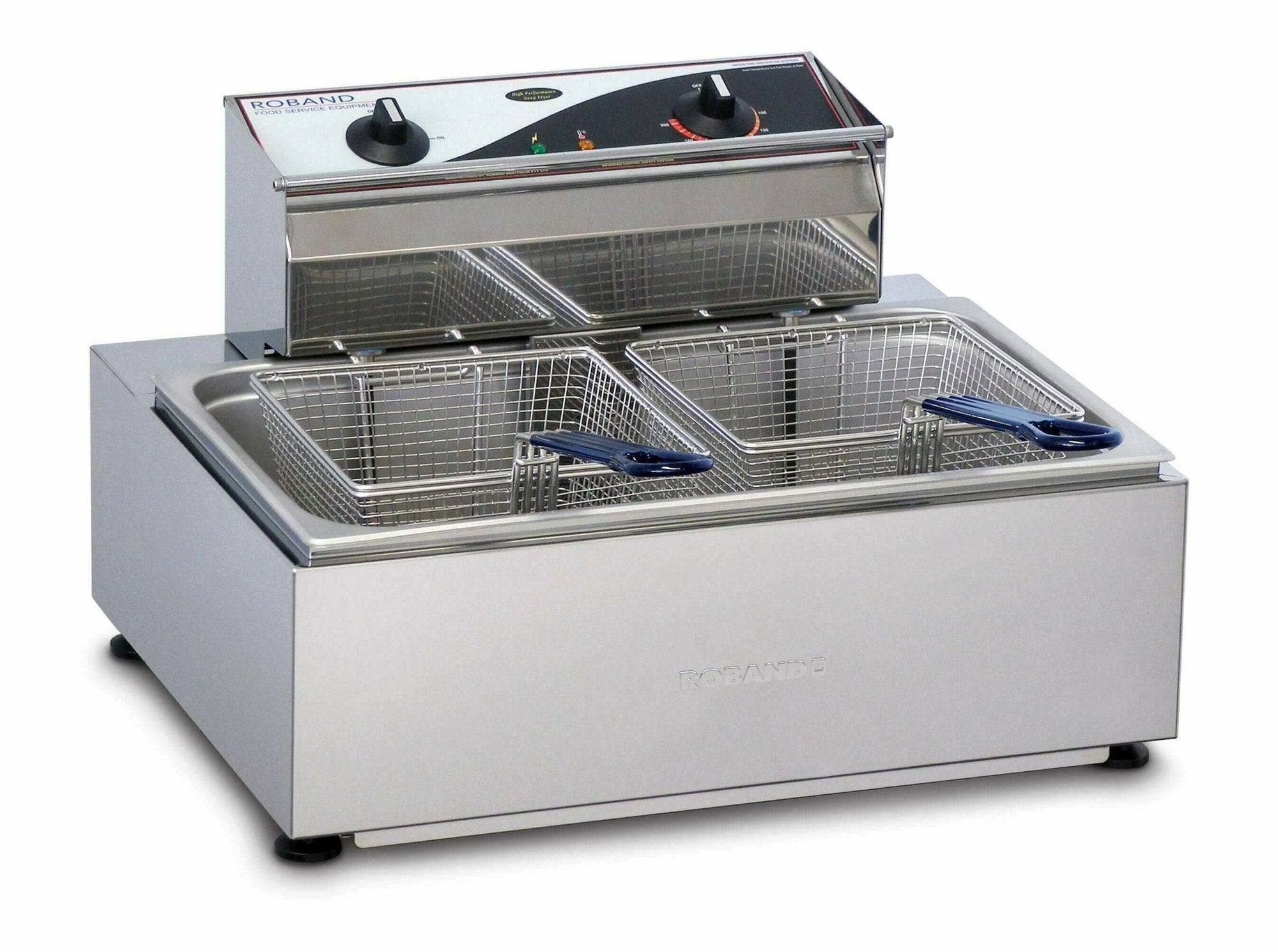 Roband double basket fryer with dual baskets and stainless steel design for commercial deep frying.