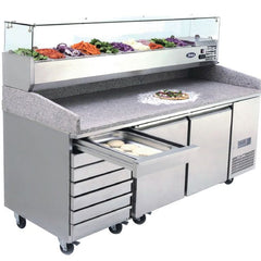 Atosa 2 Door Refrigerated Pizza Table With Drawers EPF3480