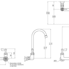 3Monkeez Stainless Steel Exposed Dual Wall Mount Tap Body with Gooseneck Spout