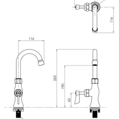 3Monkeez Stainless Steel Single Hob Mount Body with Single Control and 7" Gooseneck Spout