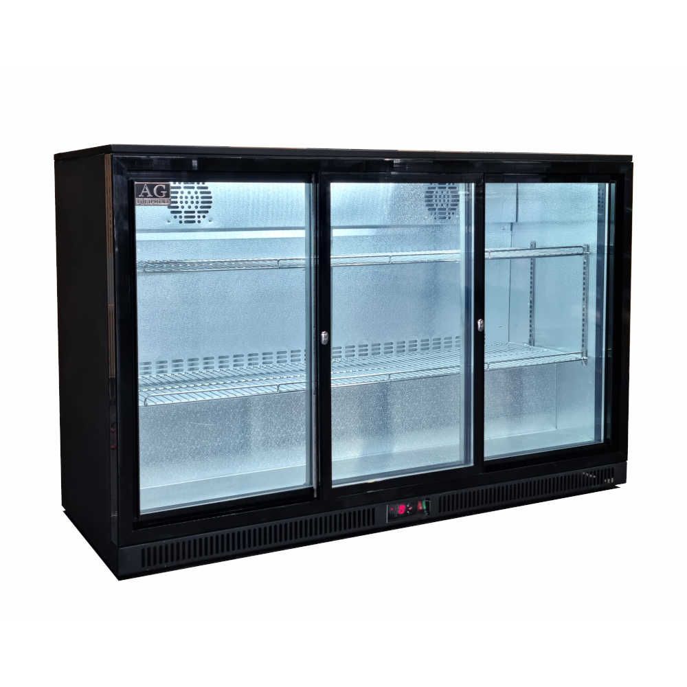 AG Three 3 Sliding Door Bar Fridge Black BEER3-SD