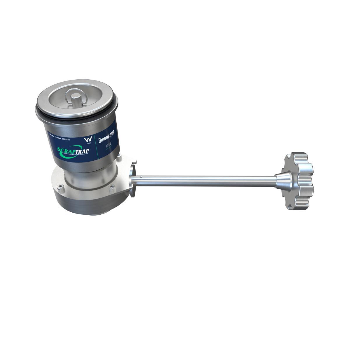 3Monkeez Cast Stainless Steel Sink Waste Arrestor with Shut Off Valve 50mm - SCRAP-C-50