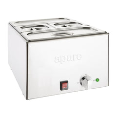 Apuro Bain-Marie with Pans 2x1/3 & 2x1/6 Pans 150mm & Lids 1200W FT691-A