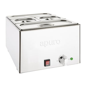 Apuro Bain-Marie with Pans 2x1/3 & 2x1/6 Pans 150mm & Lids 1200W FT691-A