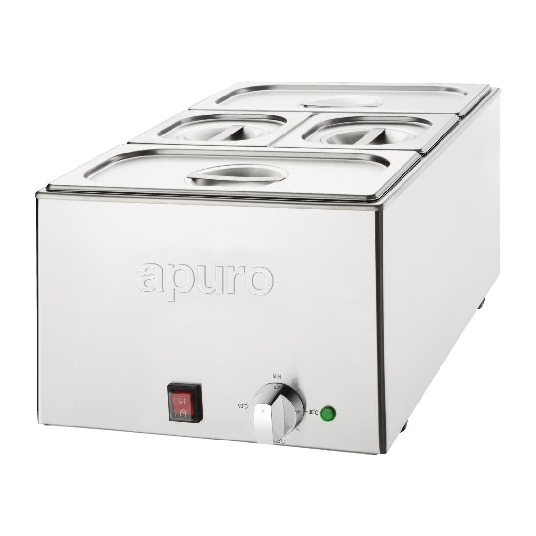 Apuro Bain-Marie with Pans 2x1/3 & 2x1/6 Pans 150mm & Lids 1200W FT691-A
