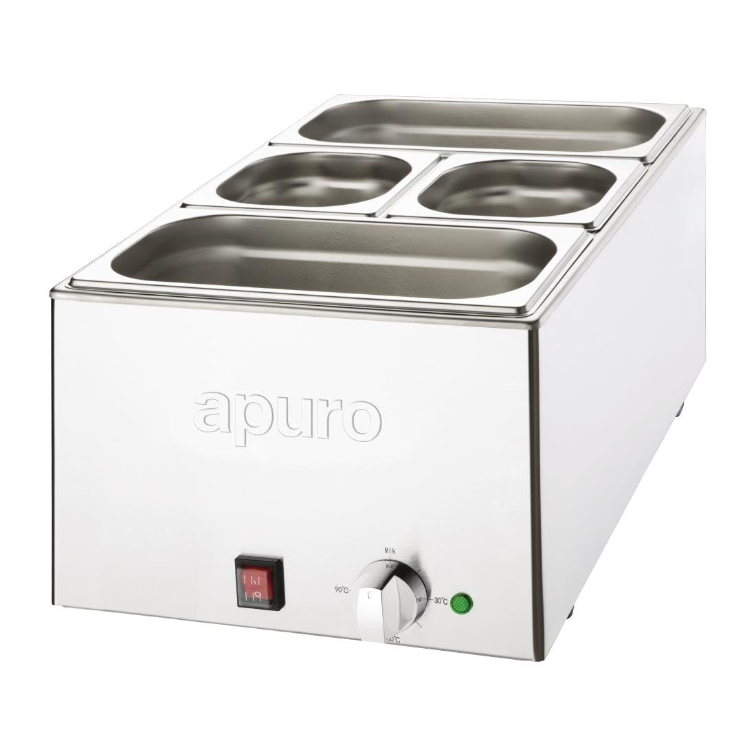Apuro Bain-Marie with Pans 2x1/3 & 2x1/6 Pans 150mm & Lids 1200W FT691-A