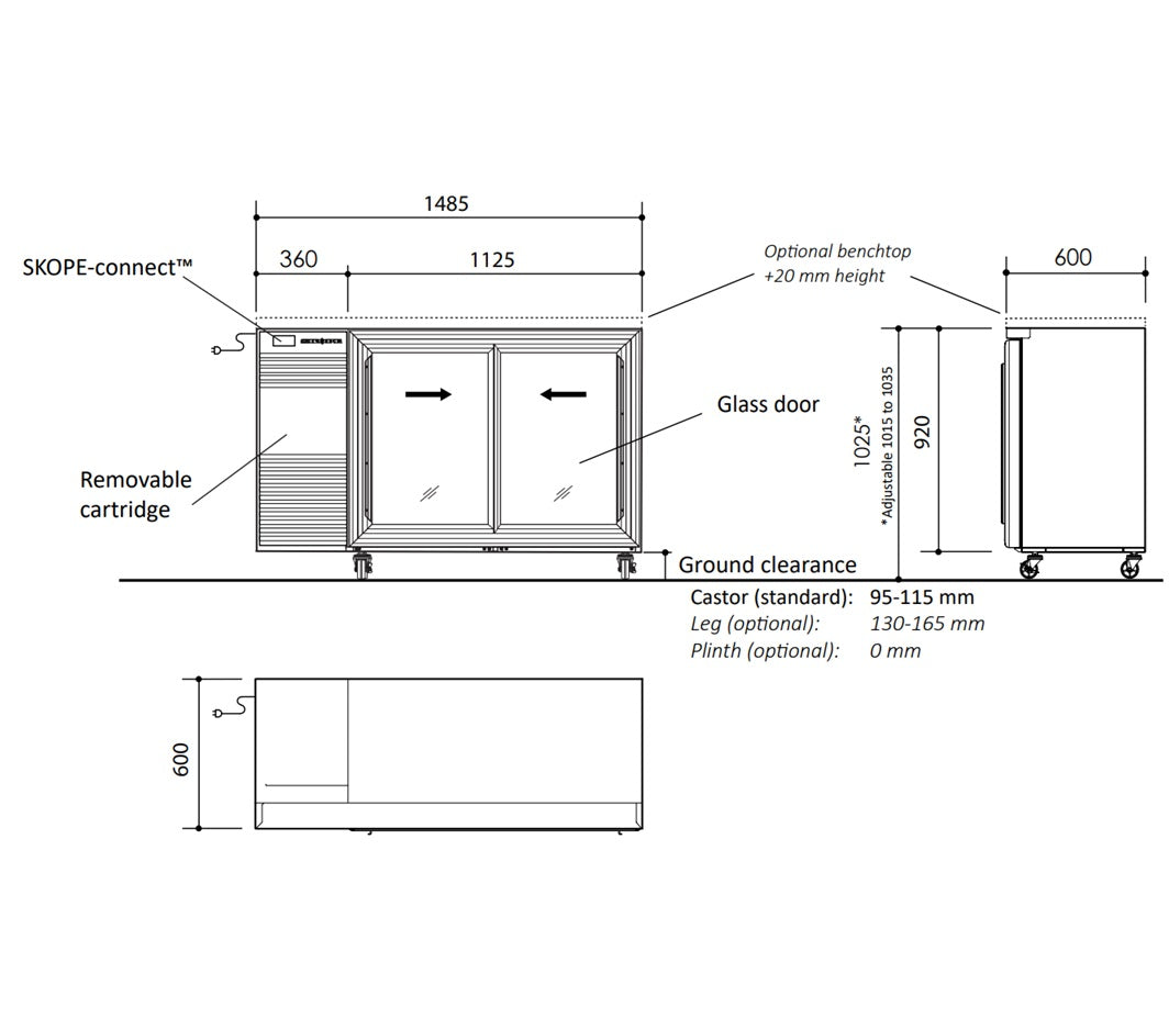 Skope BackBar 2 Glass Sliding Door Fridge BB.2.GSL