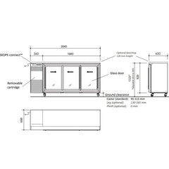 Skope BackBar 3 Glass Sliding Door Fridge BB.3.GSL