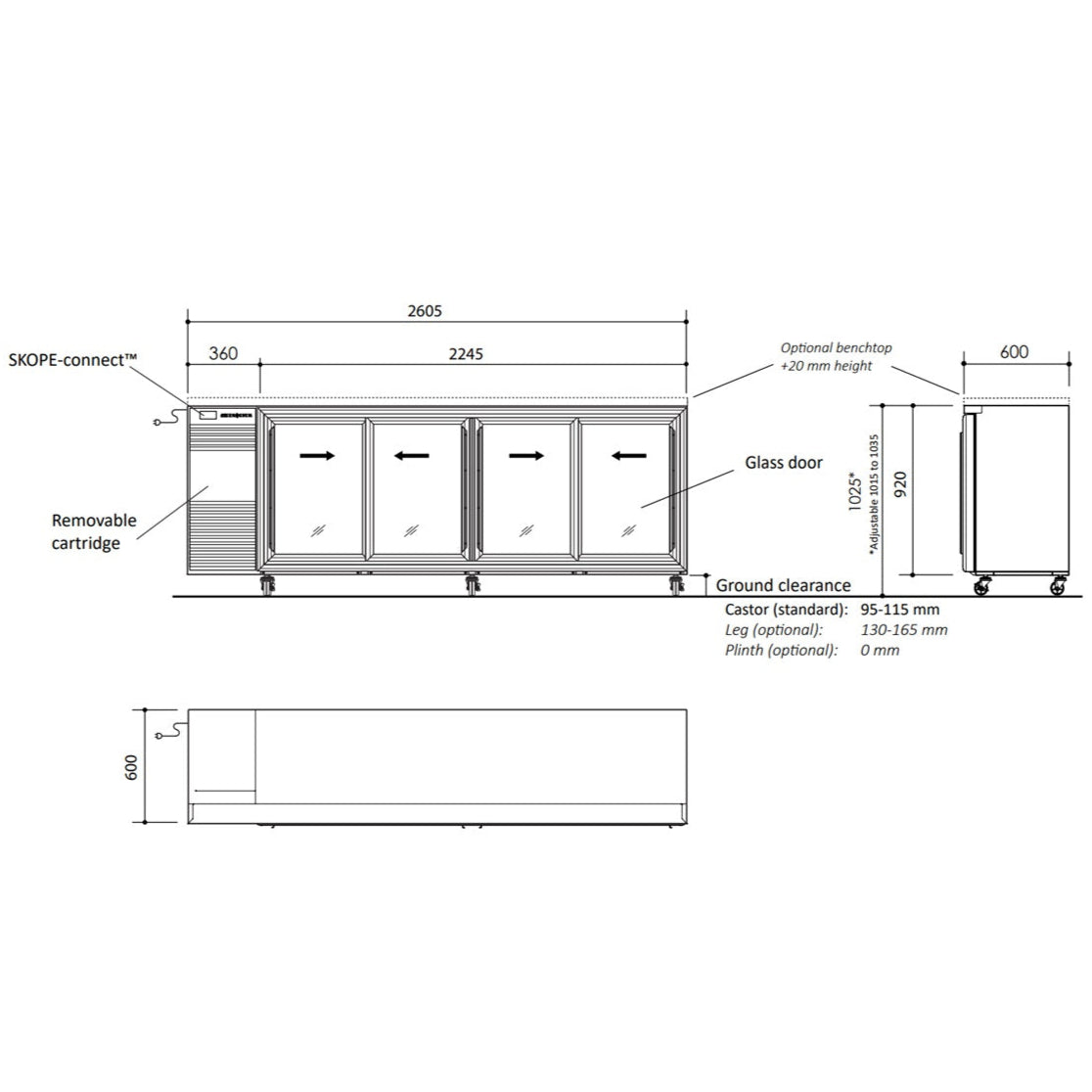 Skope BackBar 4 Glass Sliding Door Fridge BB.4.GSL