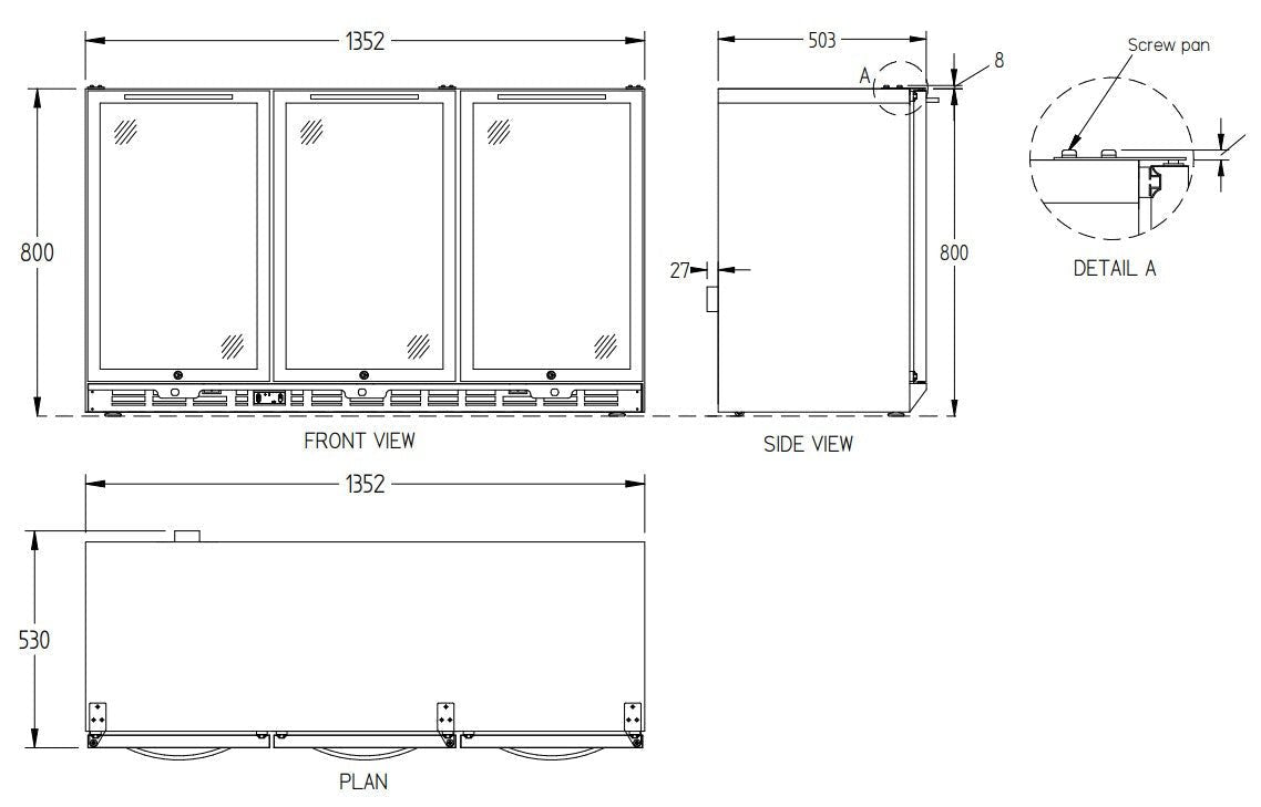 Williams Three Door Stainless Steel Bottle Cooler 800mm High