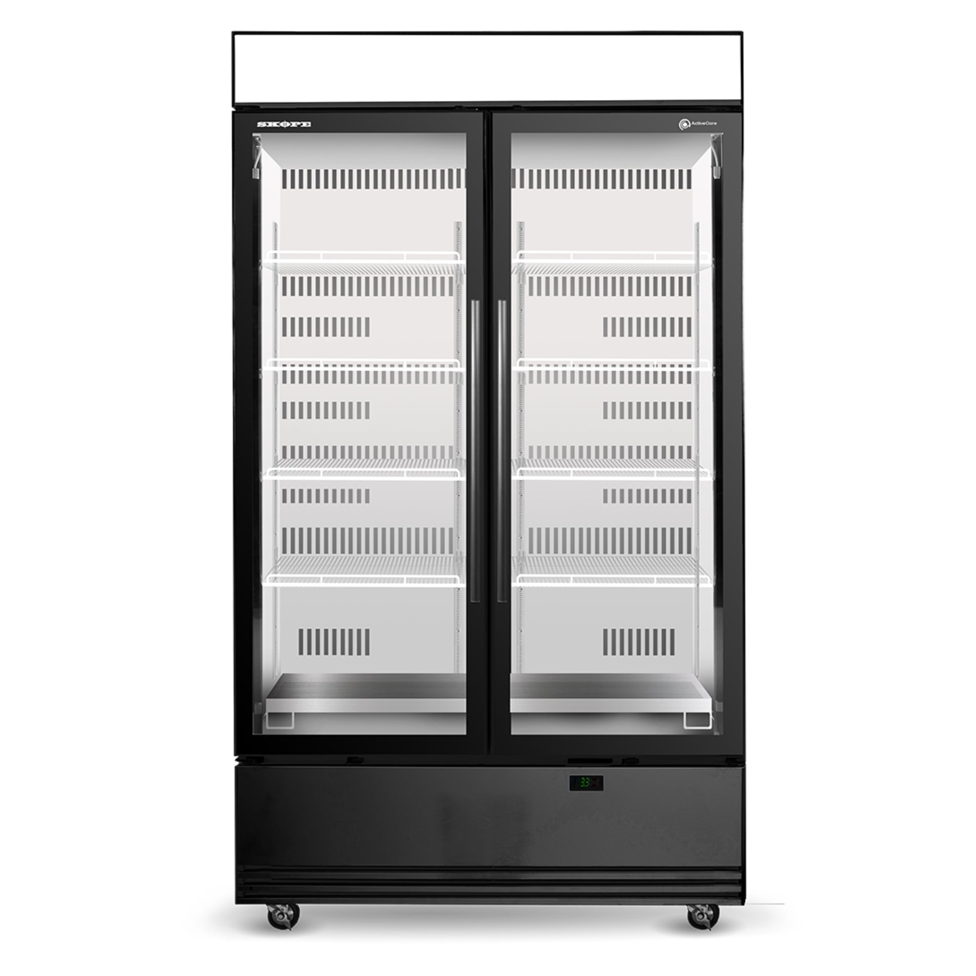 Skope BME1200N-AC 2 Glass Door Display or Storage Fridge, Lit Sign