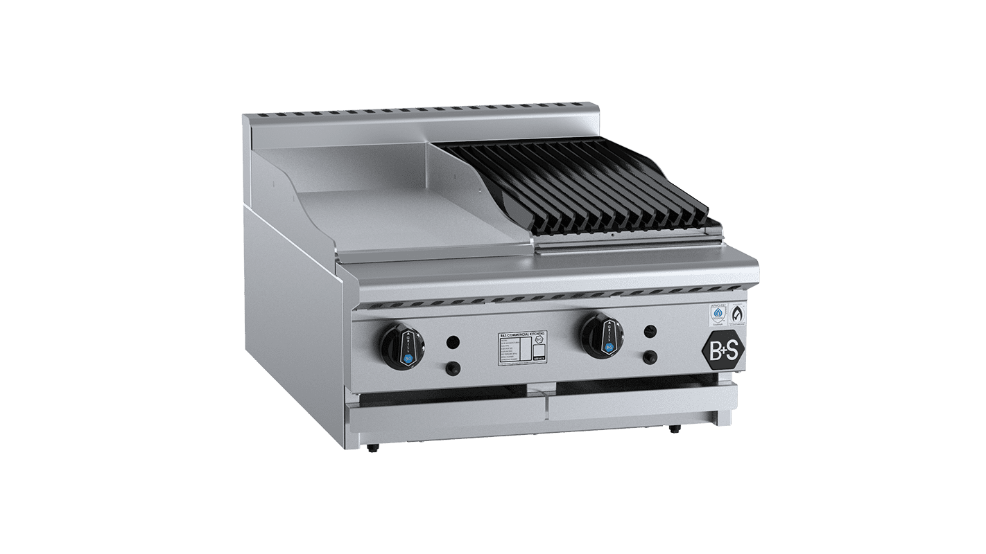 B+S Black Combination 300mm Grill Plate & 300mm Char Broiler Bench Mounted Natural Gas