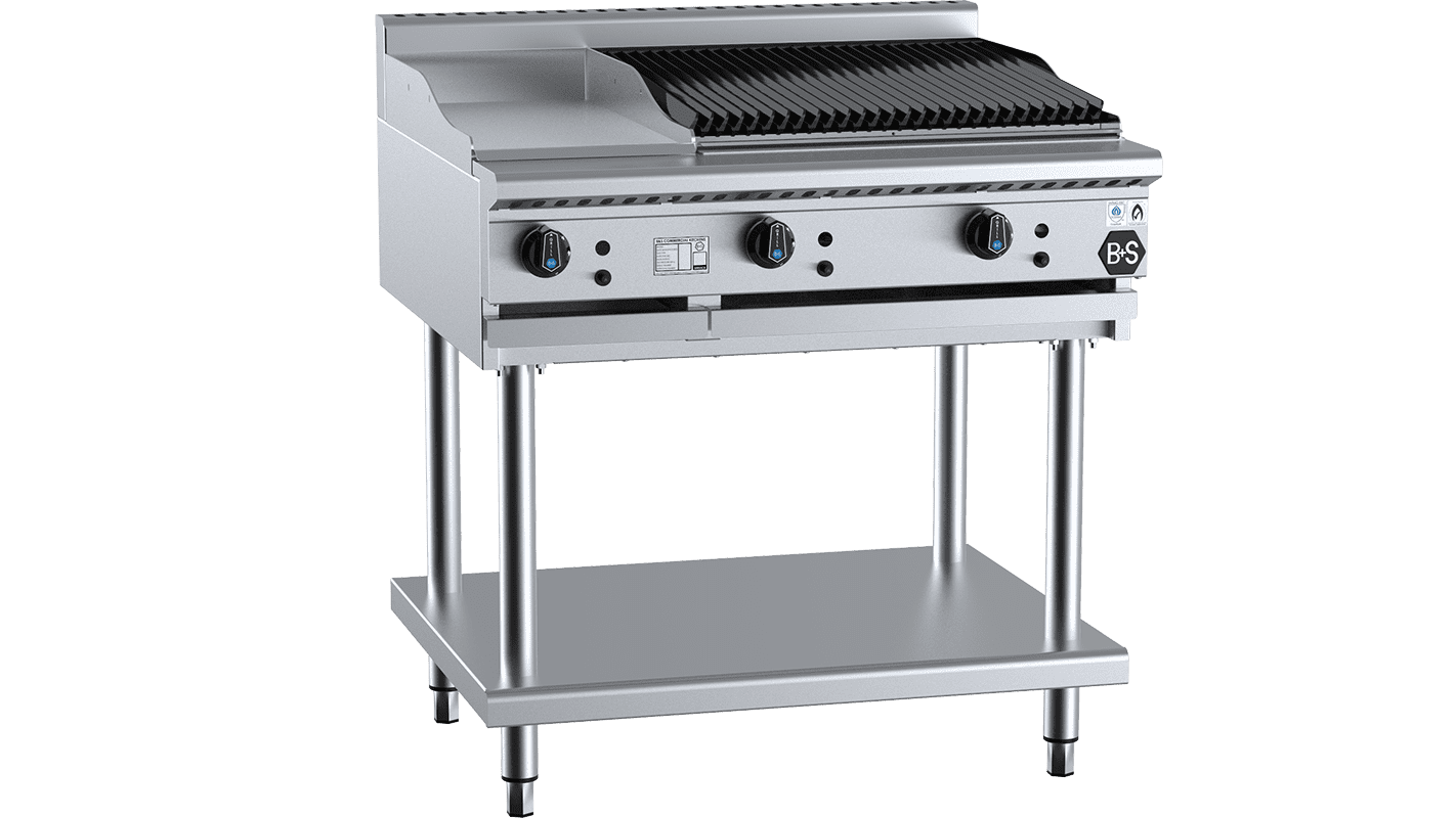 B+S Black Combination 300mm Grill Plate & 600mm Char Broiler Natural Gas
