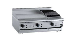 B+S Black Combination 600mm Grill Plate & 300mm Char Broiler Bench Mounted LPG