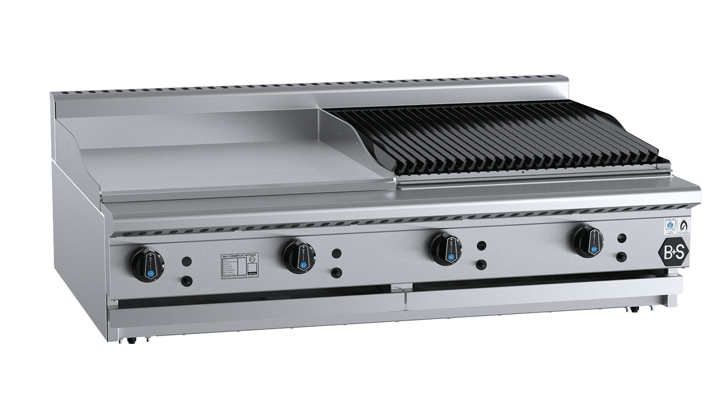 B+S Black Combination 600mm Grill Plate & 600 mm Char Broiler Bench Mounted LPG