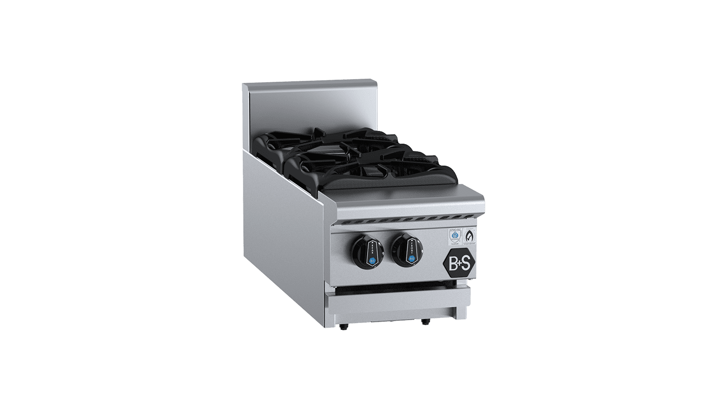 B+S Black Benchtop Two Burner Boiling Top Cooktop Open Burner Bench Mounted LPG