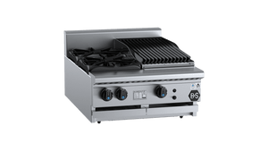 B+S Black Combination Two Open Burners & 300mm Char Broiler Bench Mounted Natural Gas