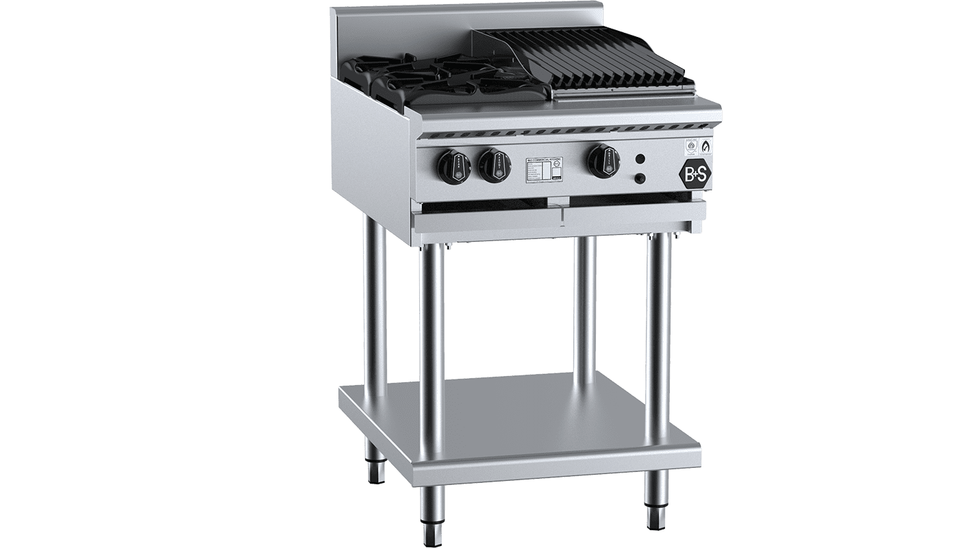 B+S Black Combination Two Open Burners & 300mm Char Broiler LPG