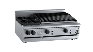 B+S Black Combination Two Open Burners & 600mm Char Broiler Bench Mounted Natural Gas