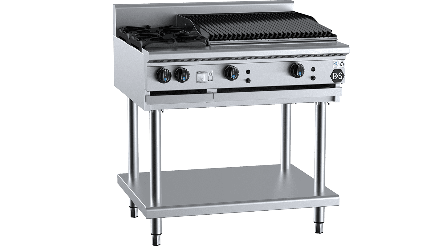 B+S Black Combination Two Open Burners & 600mm Char Broiler Natural Gas