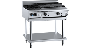 B+S Black Combination Two Open Burners & 600mm Char Broiler LPG