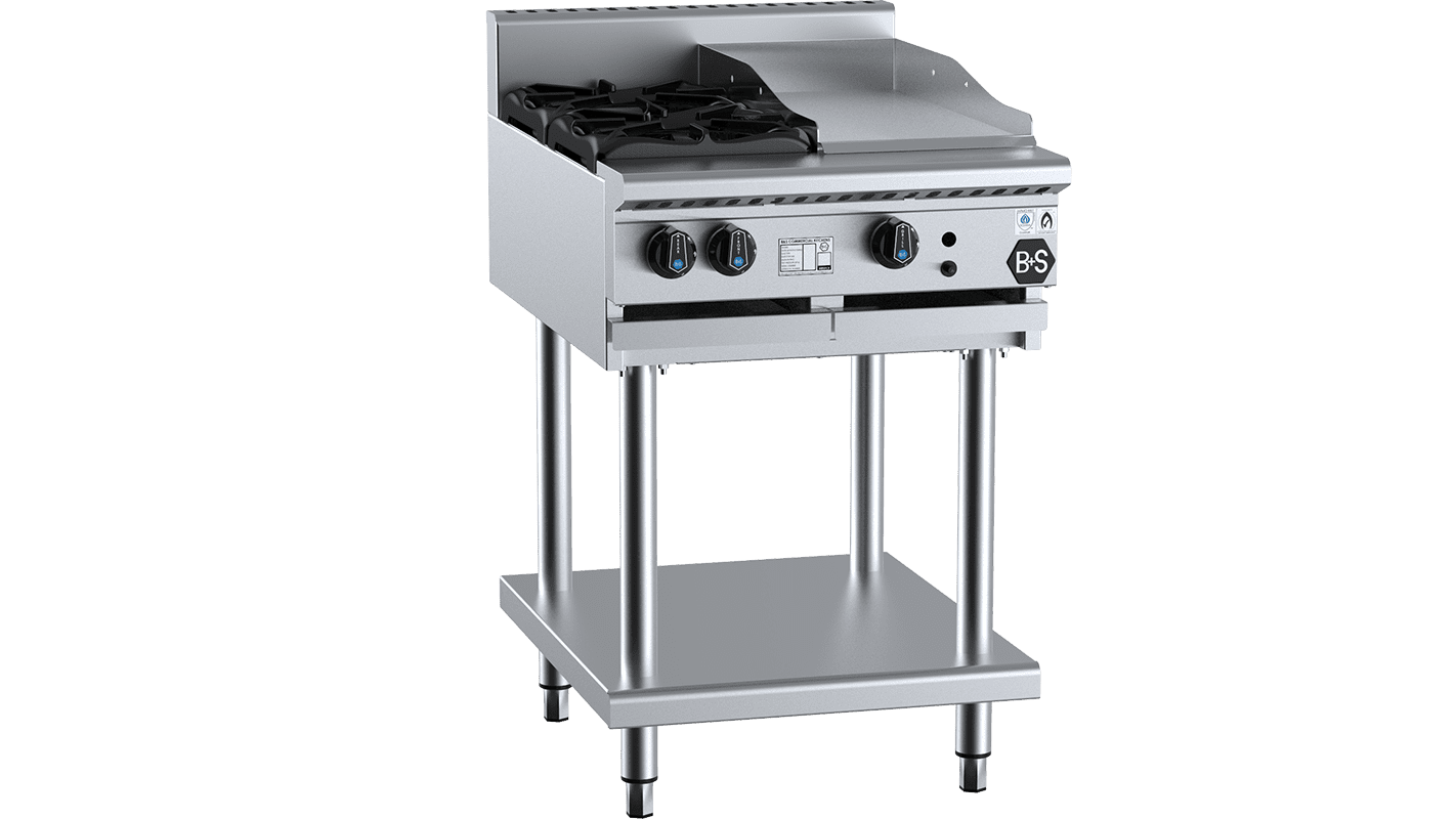 B+S Black Combination Two Open Burners & 300mm Grill Plate LPG