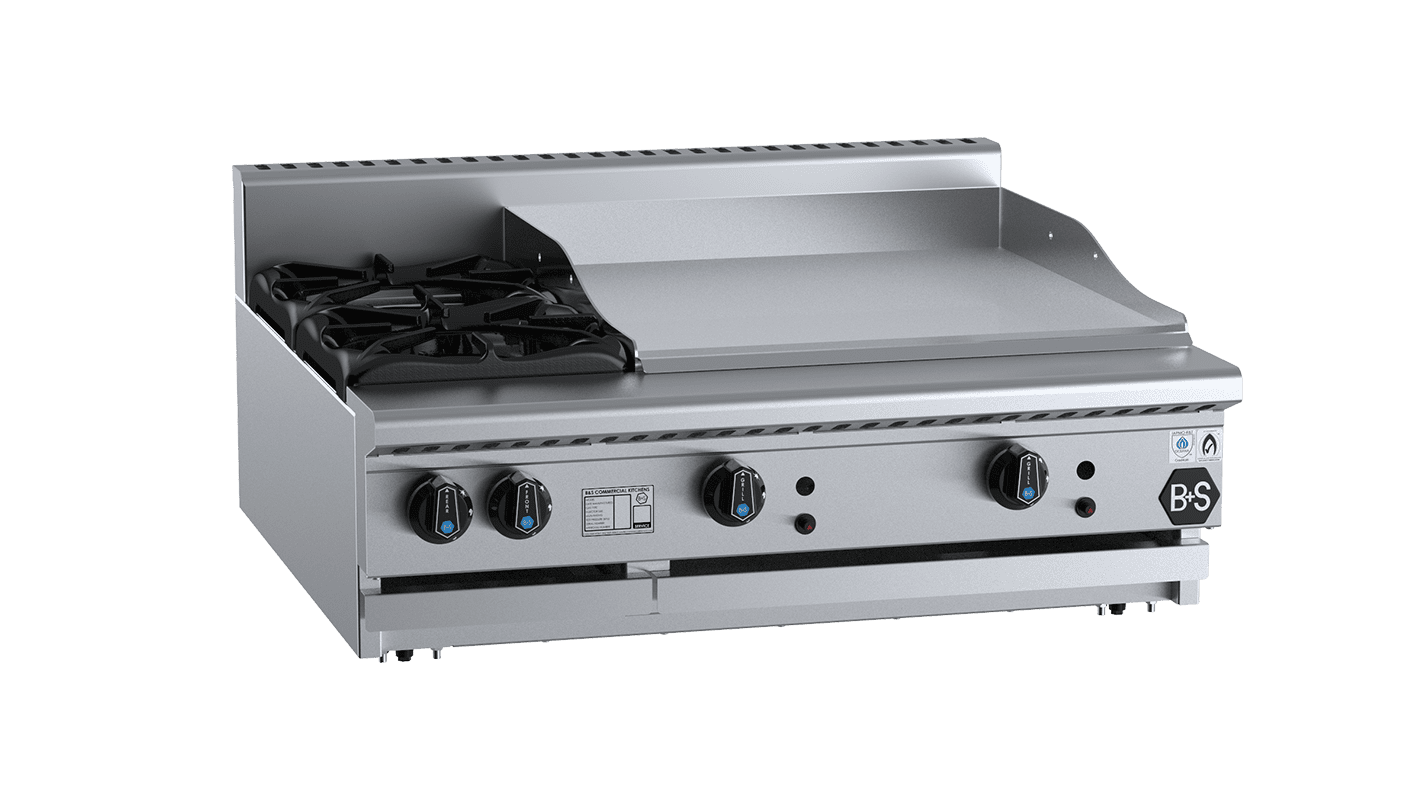 B+S Black Combination Two Open Burners & 600mm Grill Plate Bench Mounted Natural Gas