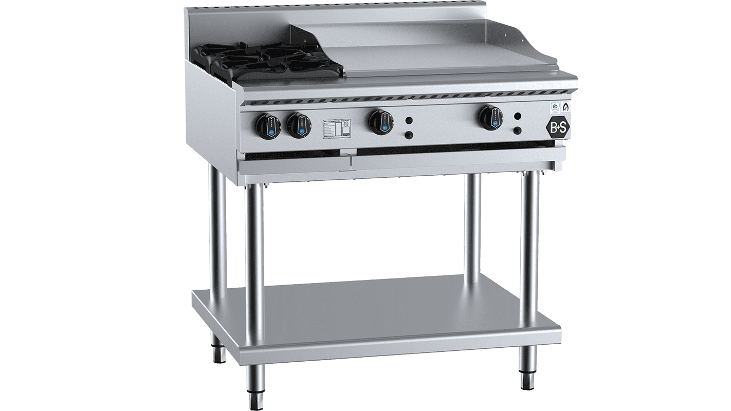 B+S Black Combination Two Open Burners & 600mm Grill Plate Natural Gas