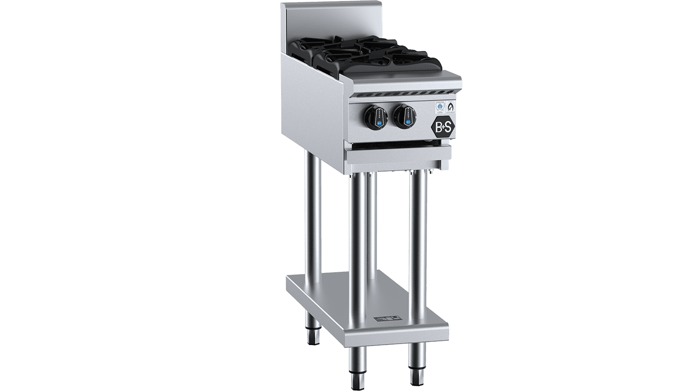 B+S Black Two Burner Boiling Top Cooktop With Stand Natural Gas