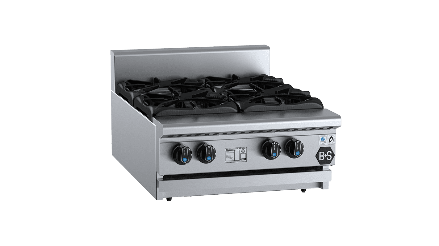 B+S Black Benchtop Four Burner Boiling Top Cooktop Open Burner Bench Mounted Natural Gas