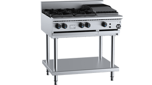 B+S Black Combination Four Open Burners & 300mm Char Broiler Natural Gas
