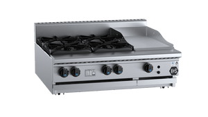 B+S Black Combination Four Open Burners & 300mm Grill Plate Bench Mounted Natural Gas
