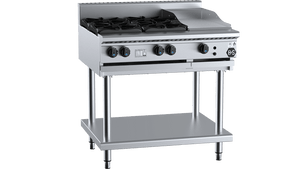 B+S Black Combination Four Open Burners & 300mm Grill Plate Natural Gas