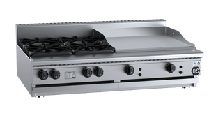 B+S Black Combination Four Open Burners & 600 mm Grill Plate Bench Mounted LPG