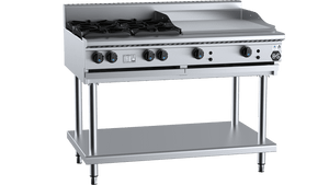 B+S Black Combination Four Open Burners & 600mm Grill Plate Natural Gas