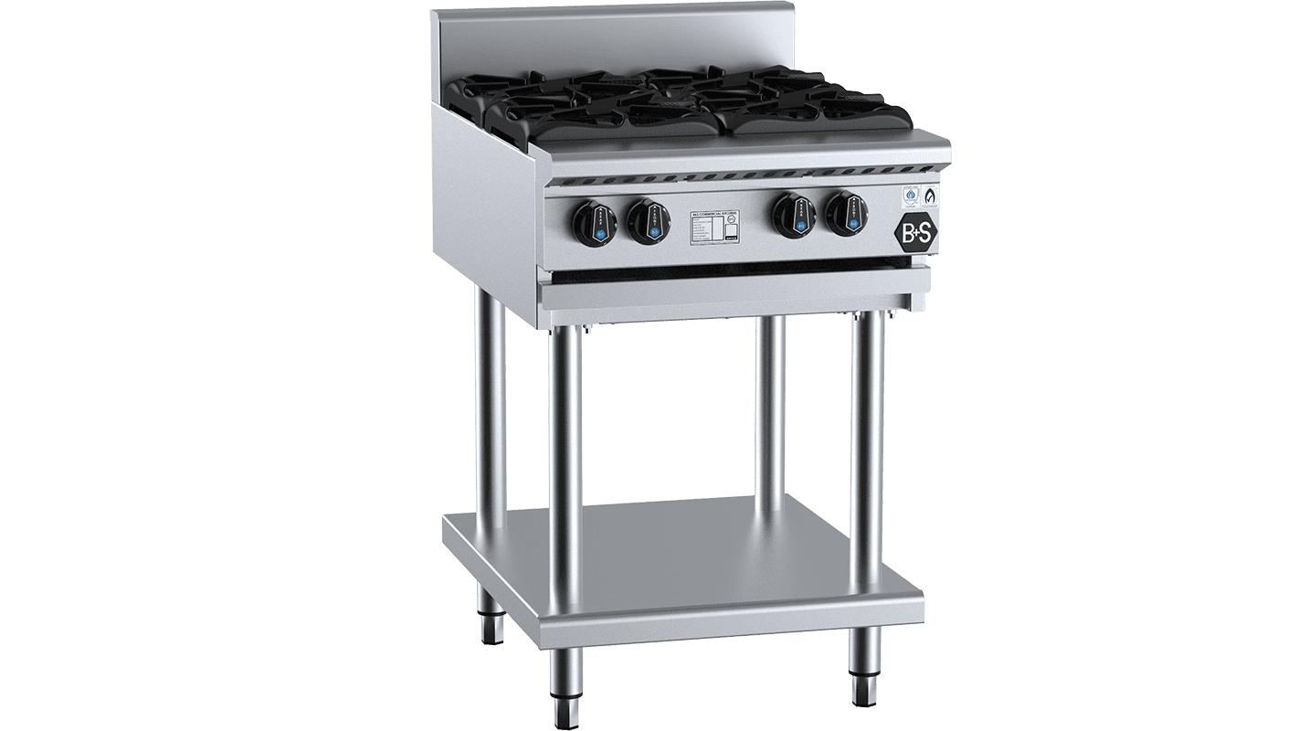 B+S Black Four Burner Boiling Top Cooktop With Stand LPG