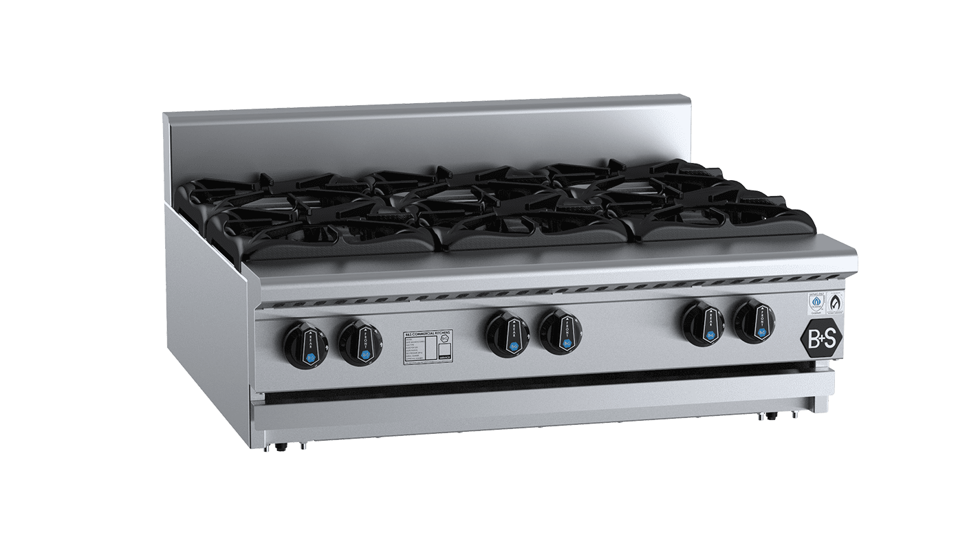 B+S Black Benchtop Six Burner Boiling Top Cooktop Open Burner Bench Mounted Natural Gas