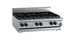 B+S Black Benchtop Six Burner Boiling Top Cooktop Open Burner Bench Mounted LPG