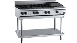 B+S Black Combination Six Open Burners & 300mm Char Broiler LPG