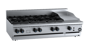 B+S Black Combination Six Open Burners & 300mm Grill Plate Bench Mounted LPG