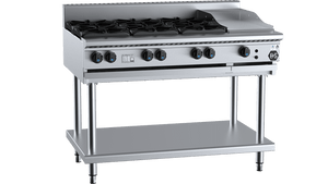 B+S Black Combination Six Open Burners & 300mm Grill Plate LPG
