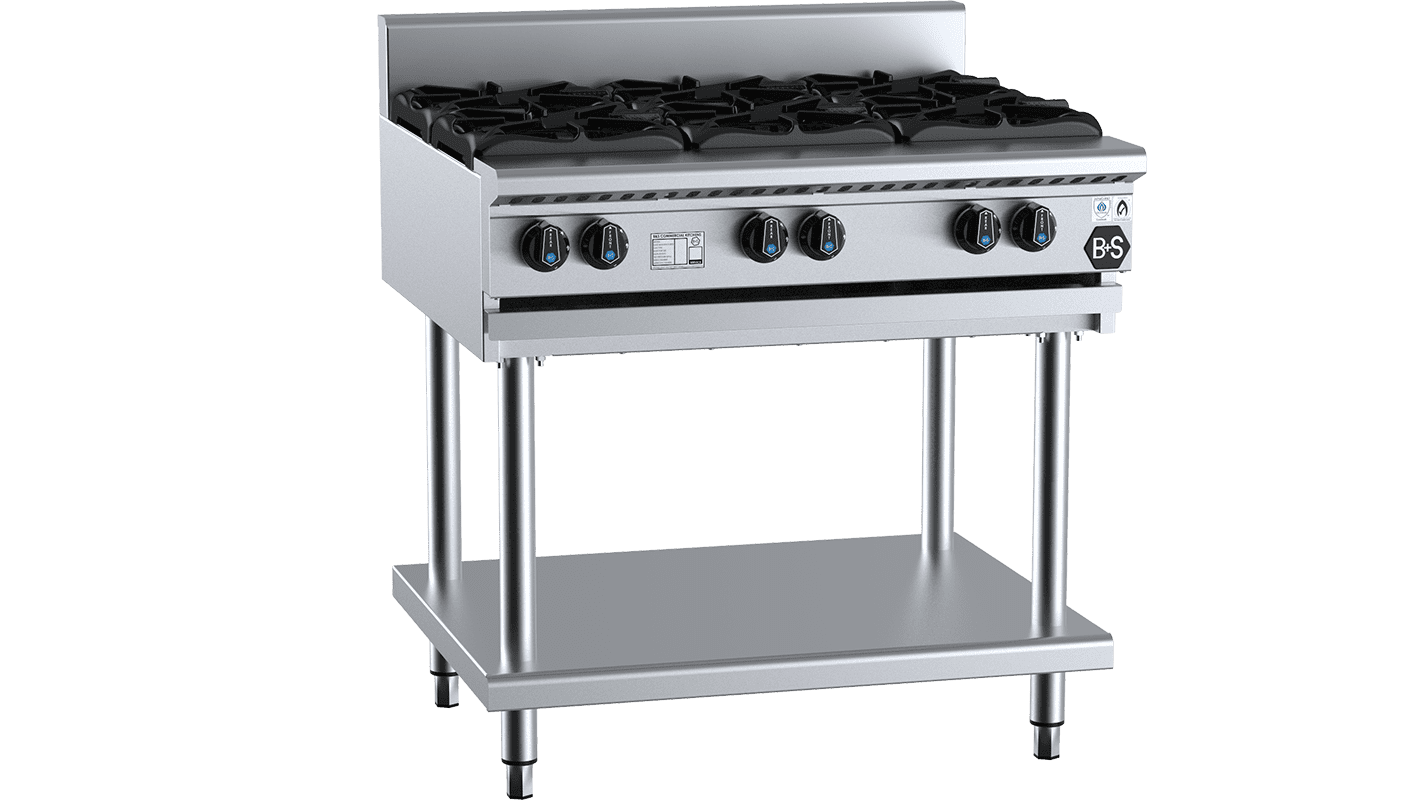 B+S Black Six Burner Boiling Top Cooktop With Stand LPG